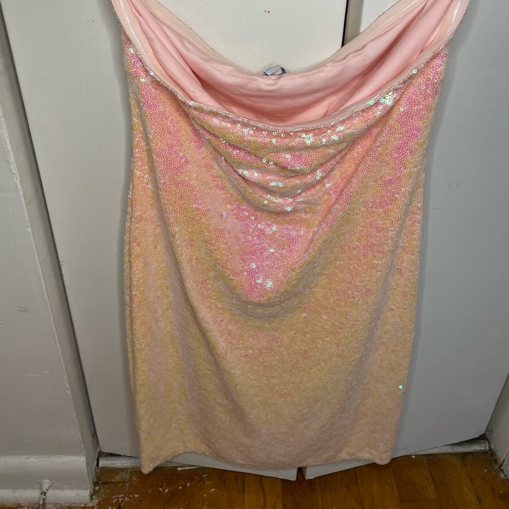 Pink Strapless Sequin Dress